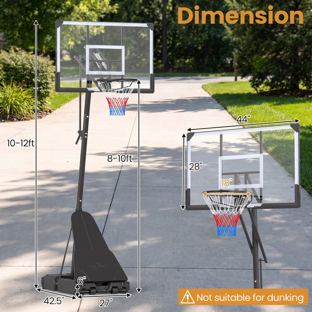 Airfind Outdoor Basketball Goal System with 8 to 10 Foot Hand Crank Adjustable Height Shatterproof Backboard and Rebounder for Backyard, Black