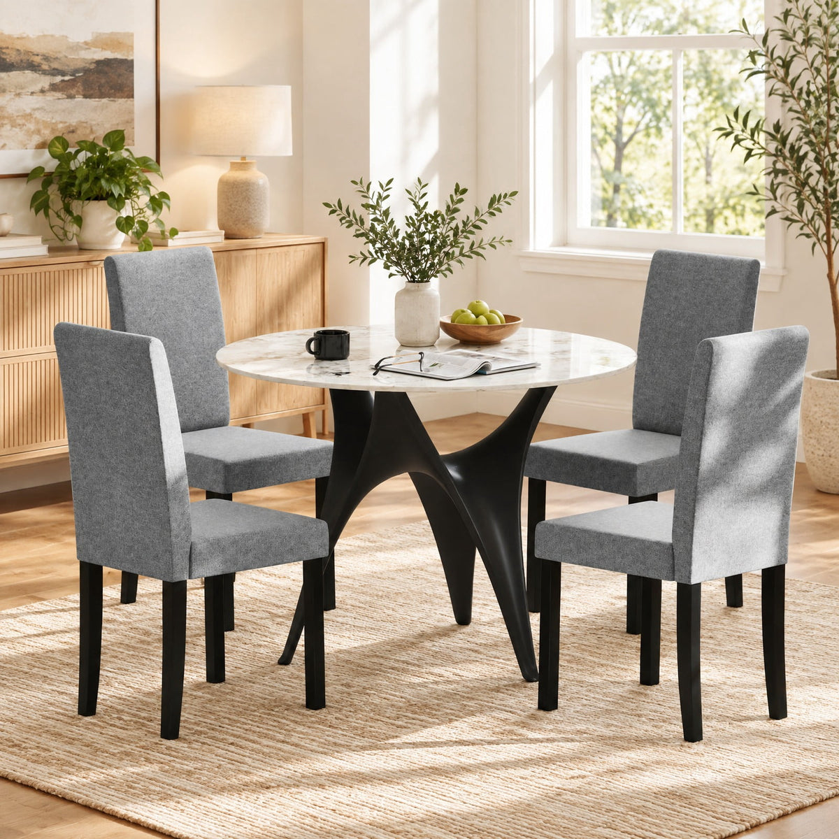 Airfind Set of 2 Dining Chair Mid-Century Modern Fabric Upholstered Parson Chairs, Chair 330 lbs Capacity, 17in x 22in x 35.5in Footprint, Light Gray