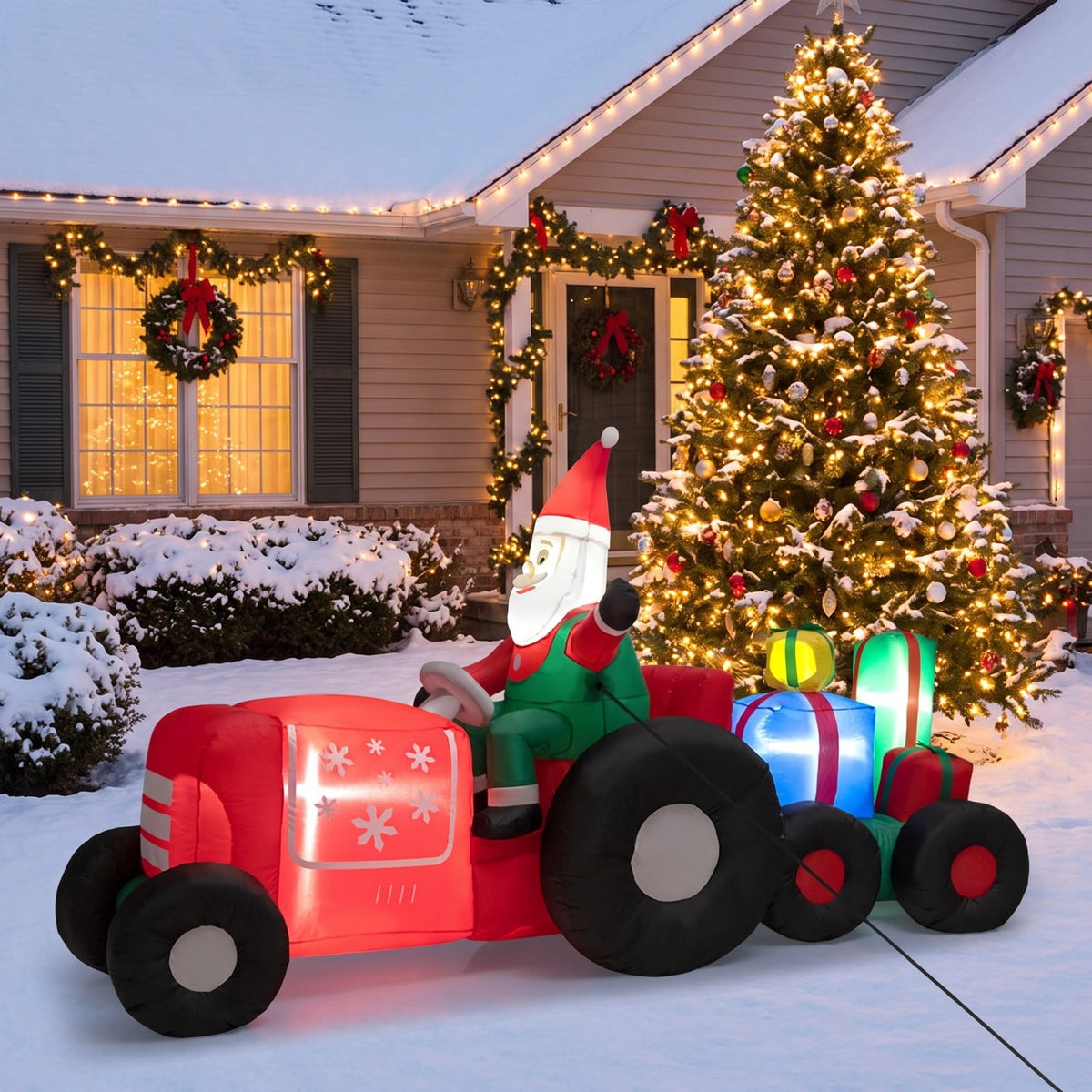 Airfind 9 Feet Long Christmas Inflatables Santa Claus Decoration with Gifts, Polyester, 9 x 3 x 5, As picture shows for Home, Patio and Everyday