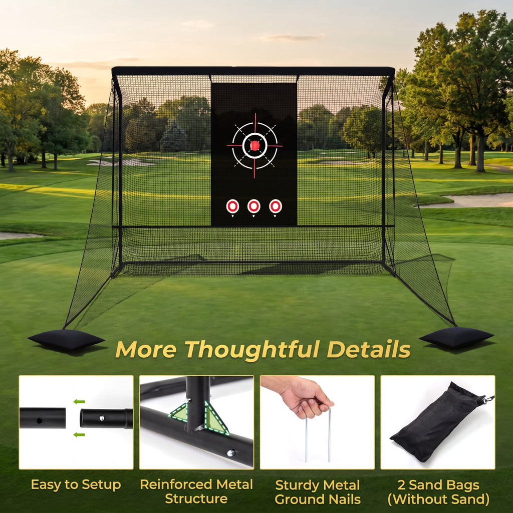 Airfind Golf Practice Hitting Net Cage with Dual Side Barriers Target Cloth and Metal Frame for Backyard Indoor Outdoor Driving Practice, Black