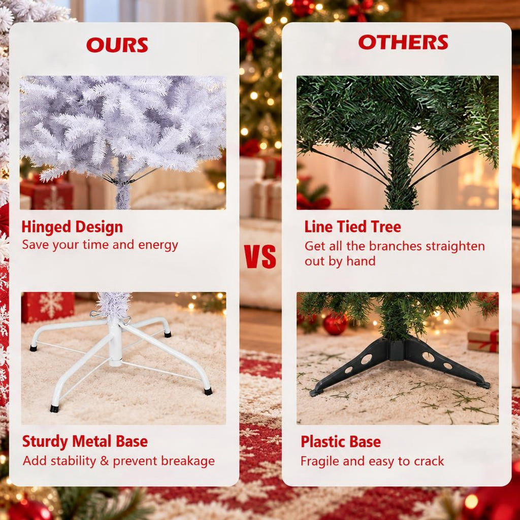 Airfind 6 / 7.5 / 9 Hinged Artificial Christmas Tree with Metal Stand-9 ft, PVC iron Frame, φ 3.8 ft x 6 ft Footprint, White