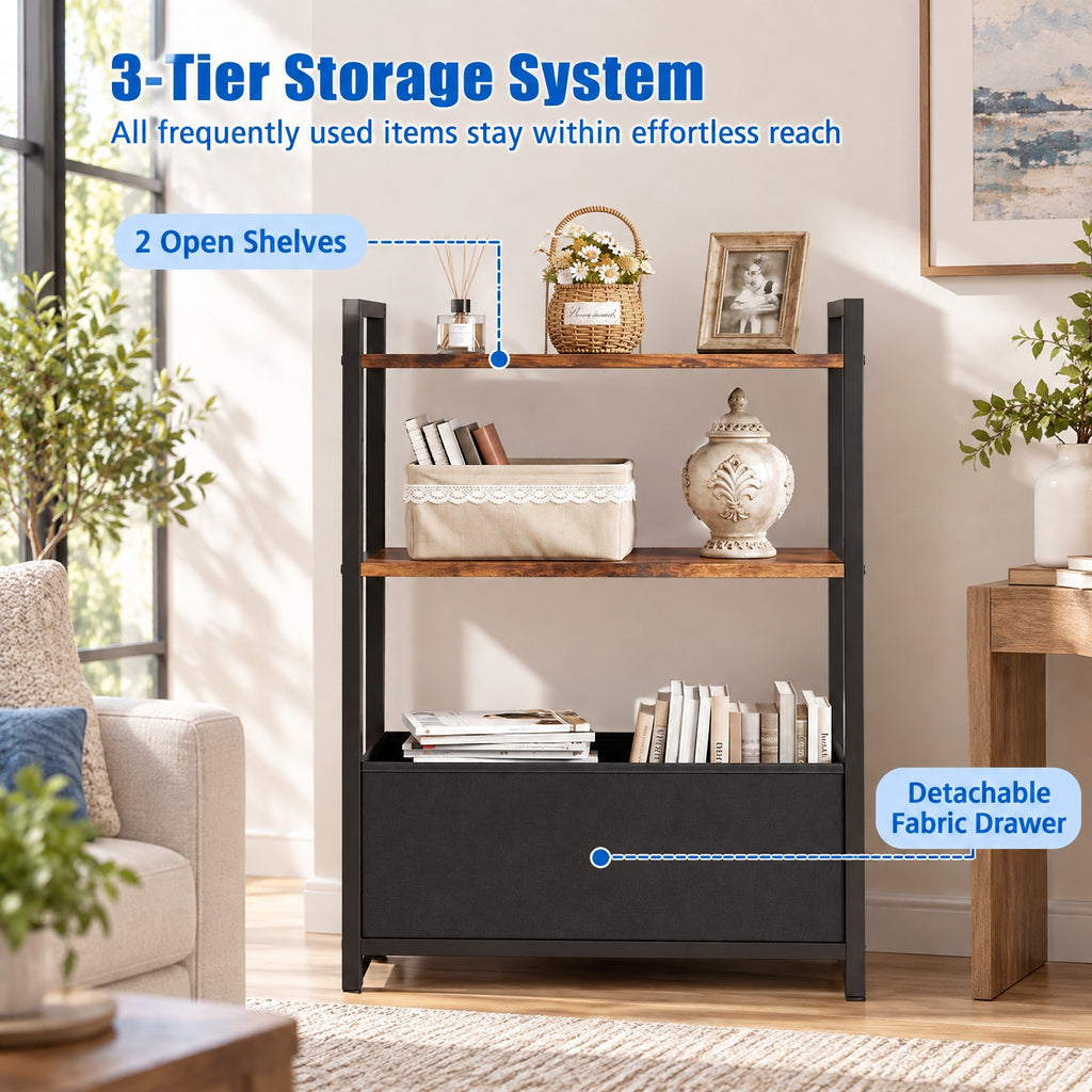 Airfind Narrow End Table with Storage Shelves and Metal Frame, 25 lbs Capacity, Engineered Wood Metal Fabric Frame, 19 x 8 x 25.5 Footprint