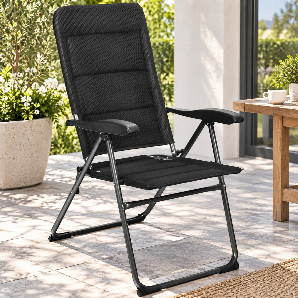 Airfind Set of 4 Patio Folding Chairs with Adjustable Backrest, 300 lbs Capacity, Steel oxford fabric sponge Frame, 28 x 23 x 40 Footprint, Black