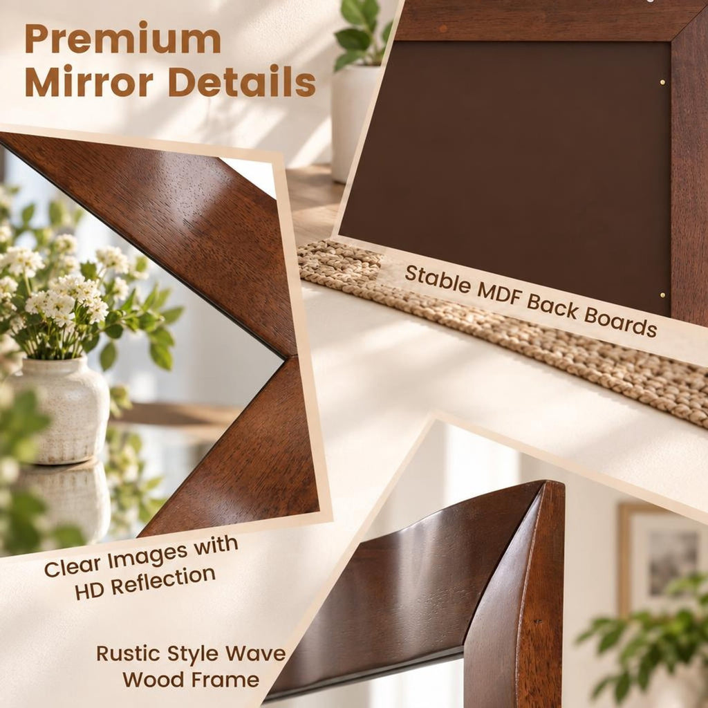 Airfind 41.5 x 28 inches Farmhouse Wall Mirror with Solid Wood Frame, Brown, Stable MDF back boards for added sturdiness