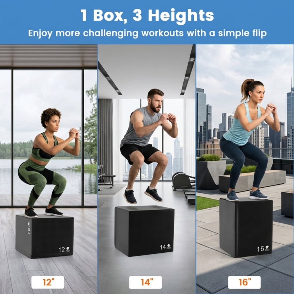 Airfind 3 in 1 Foam Plyometric Box with 3 Adjustable Heights and Non Slip PU Cover for Home Gym Jump Training and Plyo Box Workouts, Black