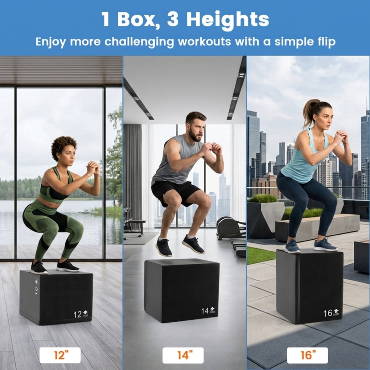 Airfind 3 in 1 Foam Plyometric Box with 3 Adjustable Heights and Non Slip PU Cover for Home Gym Jump Training and Plyo Box Workouts, Black