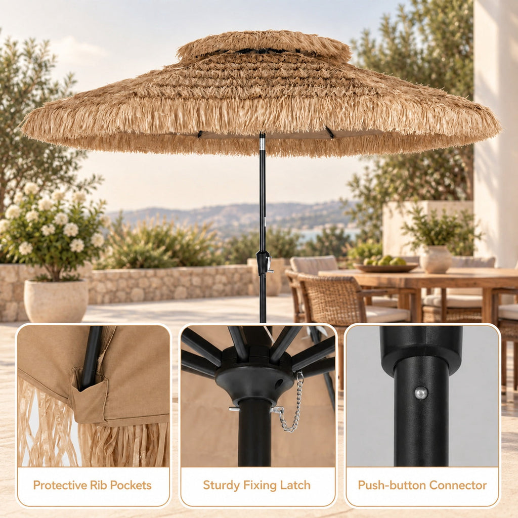 Airfind 10FT and 2-Tier Tiki Patio Umbrella with 8 Ribs, Polyester Fabric PE Metal External Frame, Brown