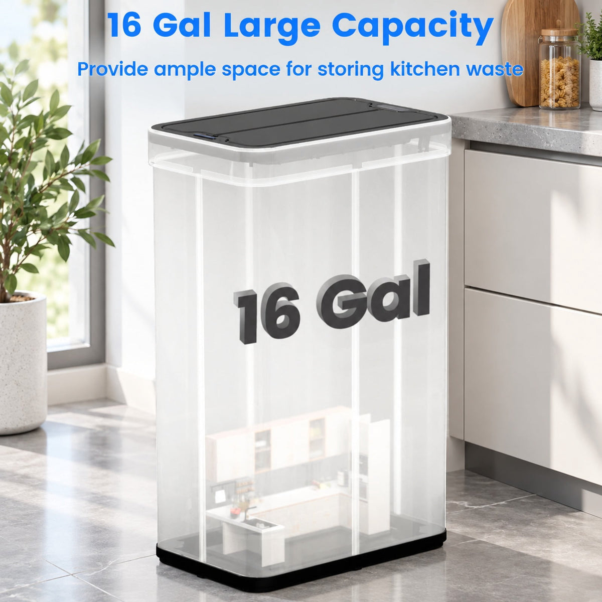 Airfind 16 Gallon Trash Can with Wing Lids for Bedroom Bathroom Kitchen, Stainless Steel ABS Frame, Silver