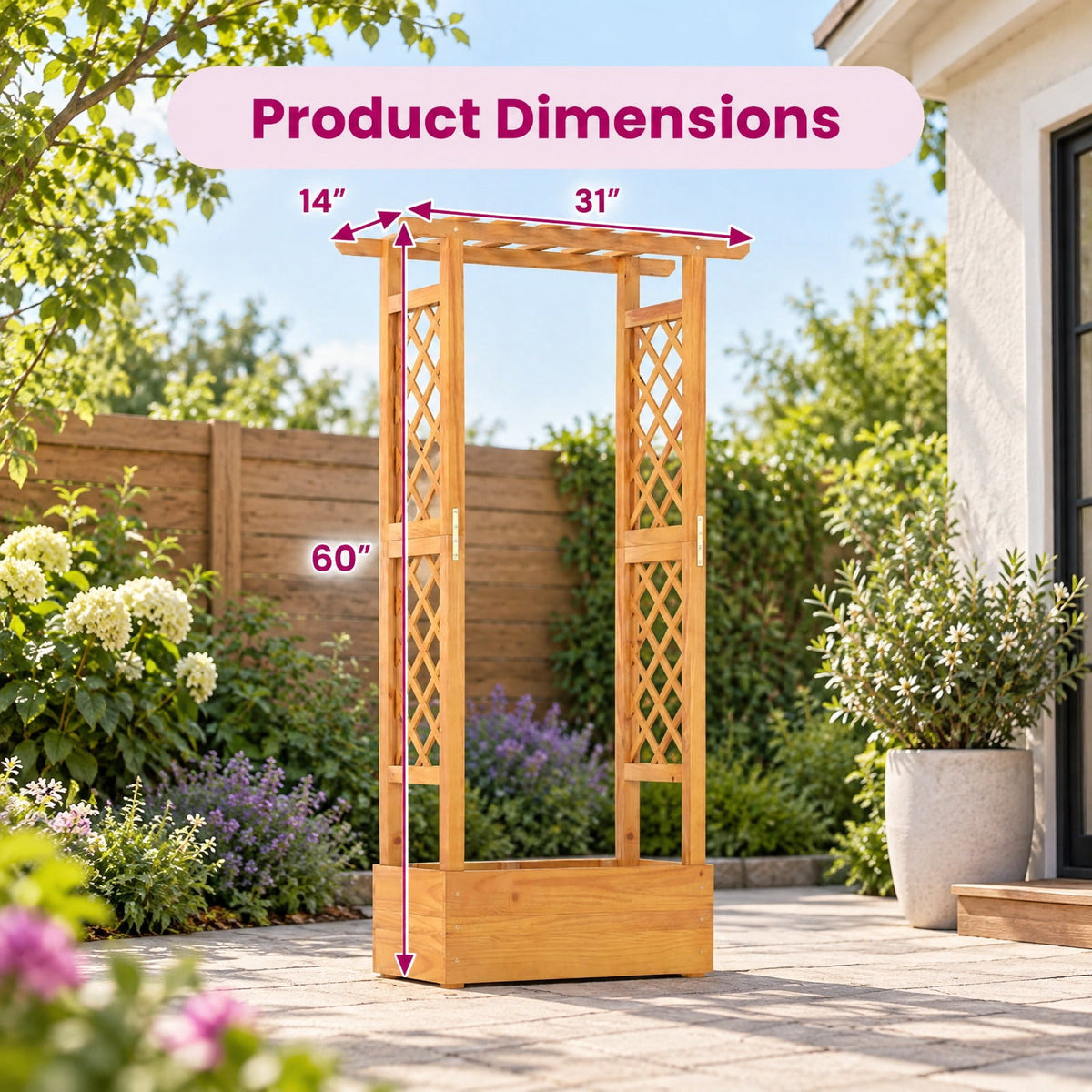 Airfind Wooden Raised Garden Bed with Lattice Trellis and Hanging Roof, 44 lbs Capacity, Pine Wood Frame, 31 x 14 x 60 Roof Footprint, Orange