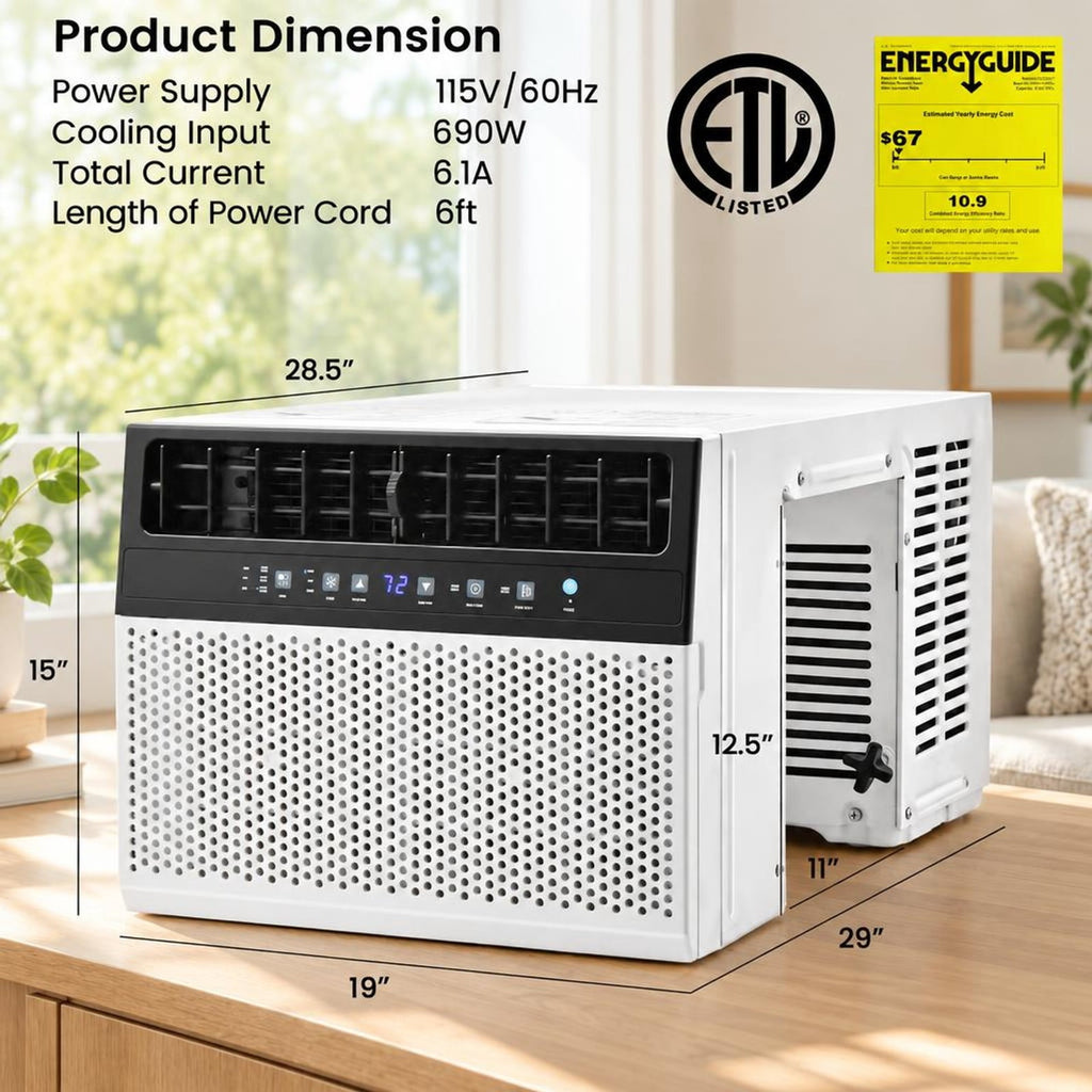Airfind 12000 BTU Window Air Conditioner with Remote, 6 Modes, Sleep Timer, Washable Filter, for Rooms up to 600 Sq Ft, White