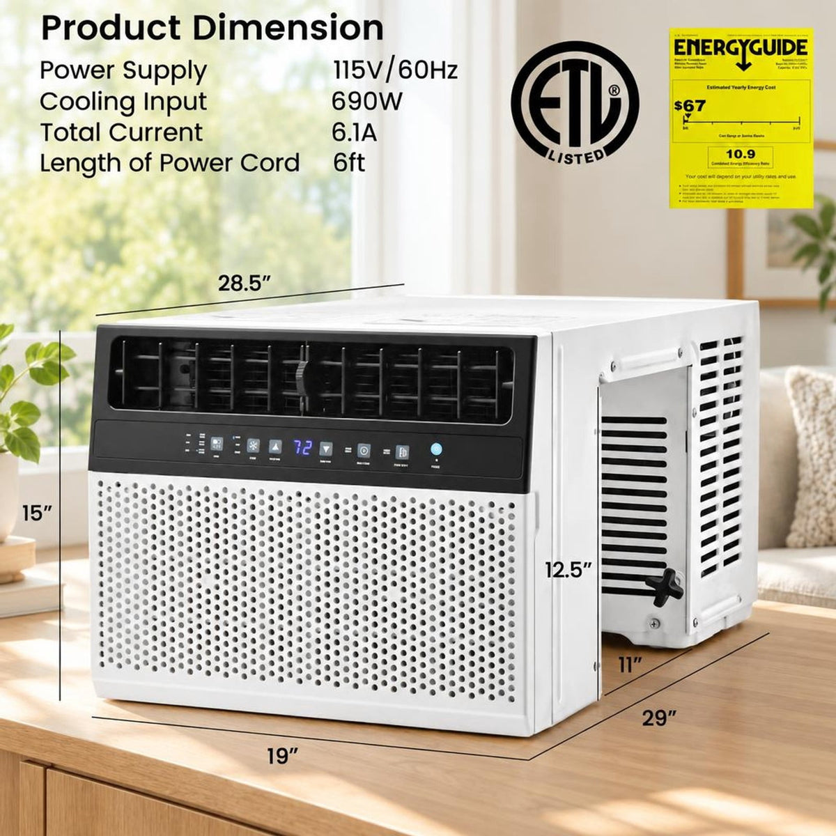 Airfind 12000 BTU Window Air Conditioner with Remote, 6 Modes, Sleep Timer, Washable Filter, for Rooms up to 600 Sq Ft, White