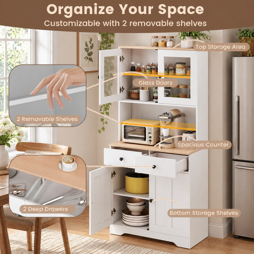Airfind Pantry Cabinet with 2 Removable Shelves, Engineered Wood MDF Glass Frame, 12.5 x 13 x 3 Footprint, White