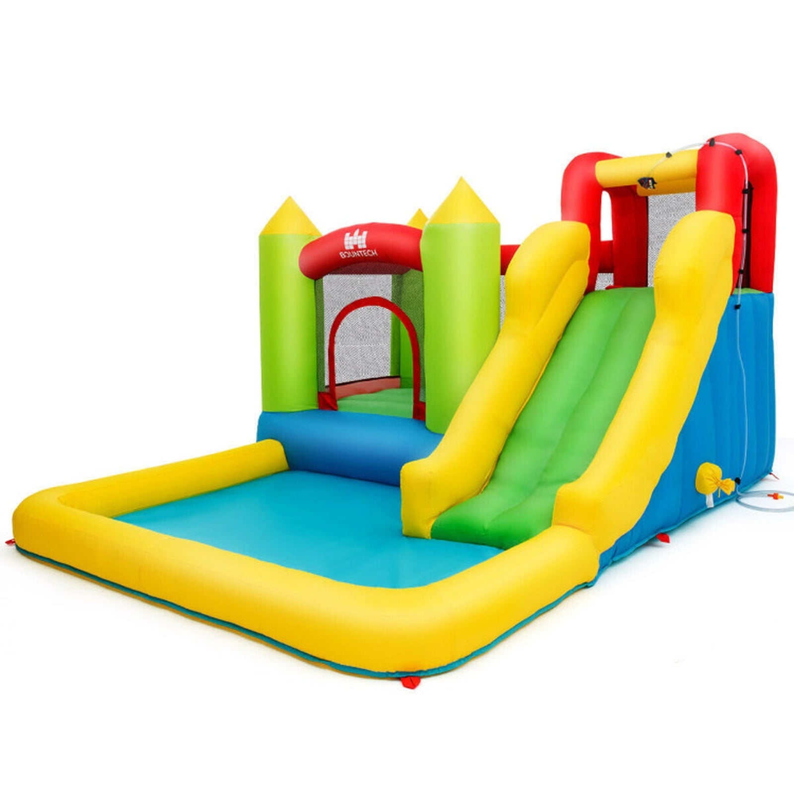 Airfind Outdoor Inflatable Bounce House with 480W Blower, Long Water Slide, Climbing Wall and Splash Pool, 138in x 110in x 75in Wet Dry Combo for Kids 3-10