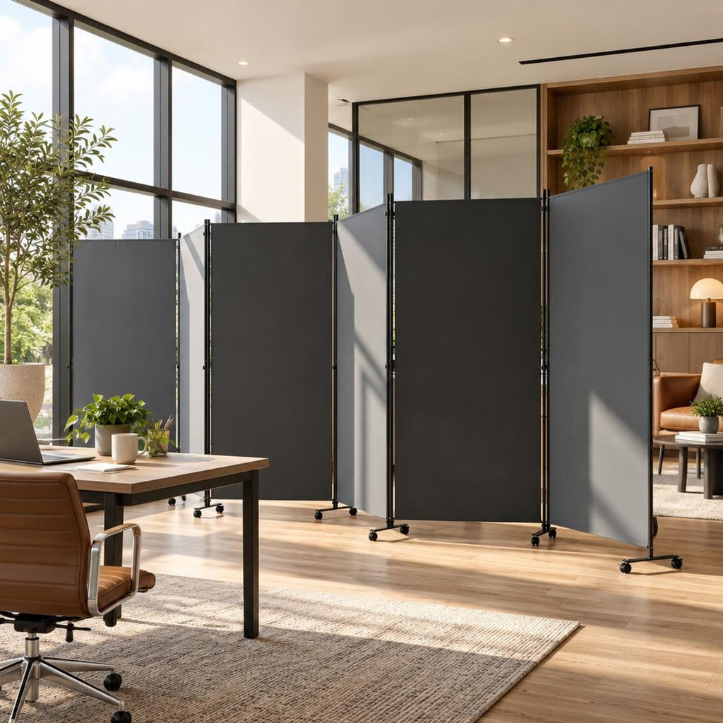 Airfind 6 Panel Folding Privacy Screen Room Divider with Wheels, Polyester Fabric Metal PP Frame, 205 x 12 x 71.5 Footprint, Gray