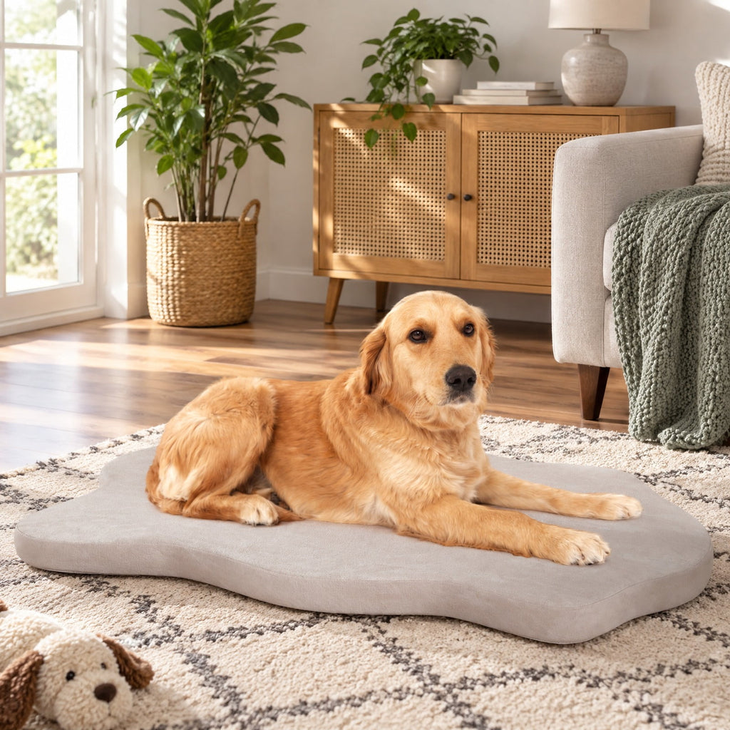 Airfind Orthopedic Dog Bed with Memory Foam Support for Large Dogs, 35D Memory Foam TPU Polyester Crystal Super Soft Fabric Frame, Beige