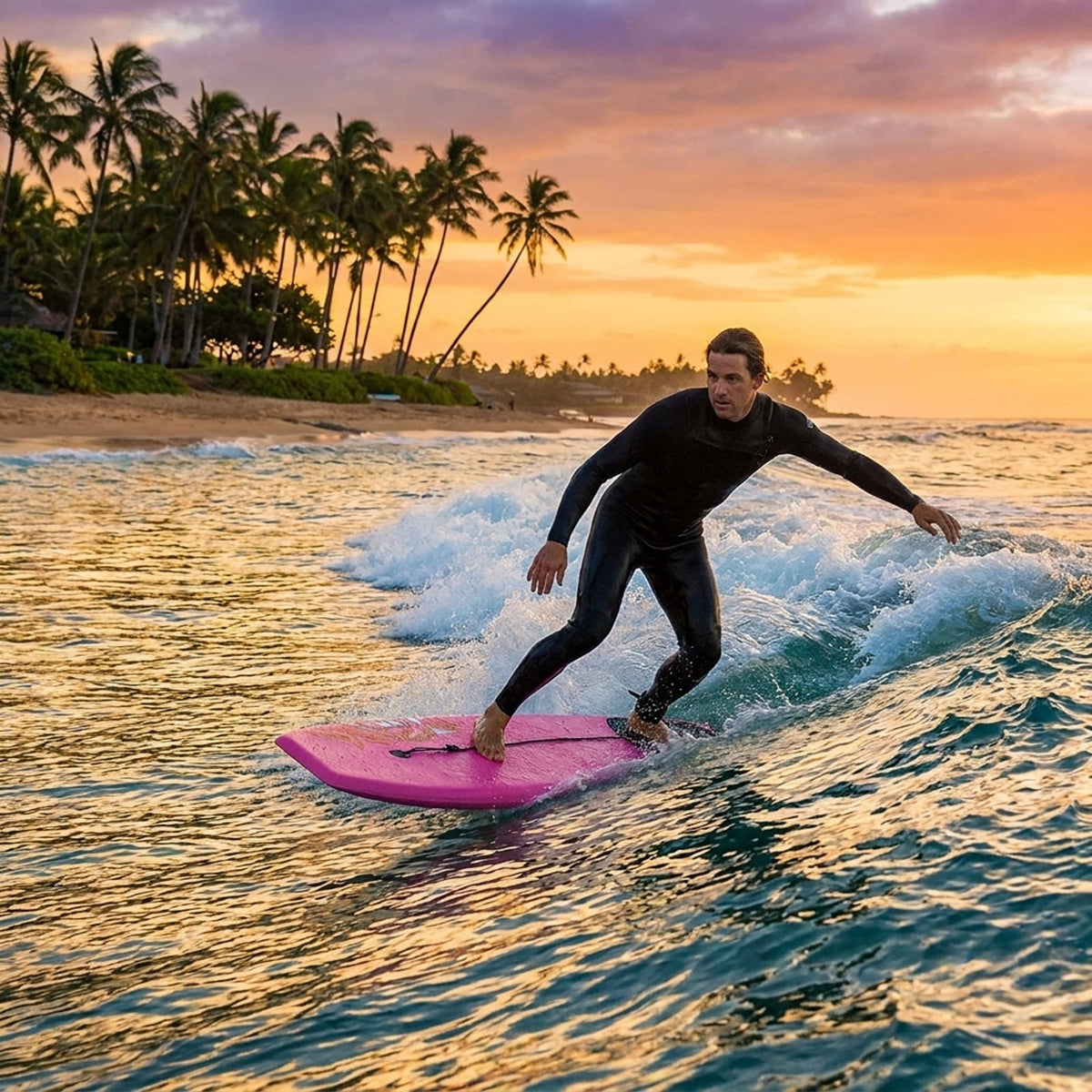 Airfind 41 Inch IXPE Bodyboard for Adults ¡ª Cool-Touch Deck, EPS Core, HDPE Slick Bottom, Crescent Tail, Coiled Wrist Leash Included (Pink)