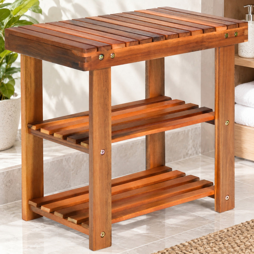 Airfind 3-Tier Wood Shoe Rack 19 Shoe Bench Boots Organizer, 180 lbs Capacity, Acacia wood Frame, 19 Inch x11 Inch x18 Inch Footprint, Wood