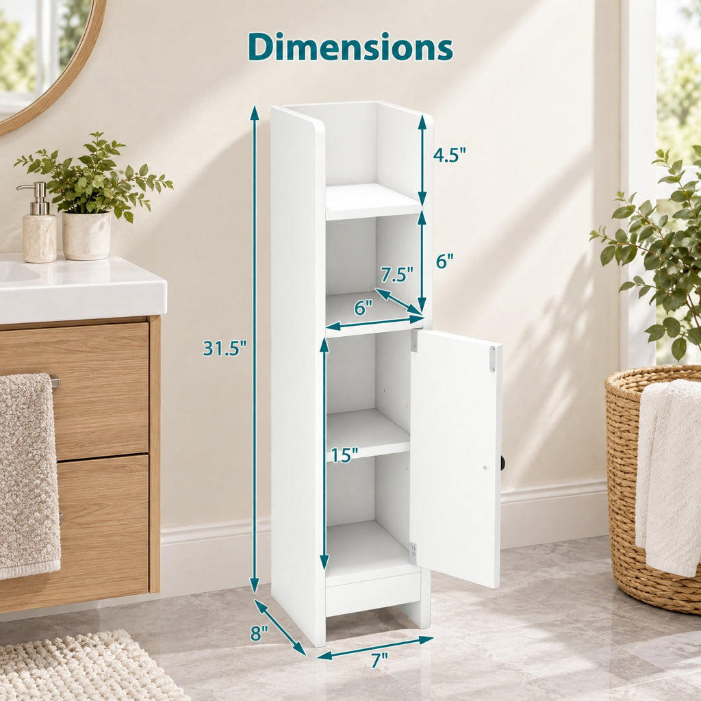 Airfind Bathroom Slim Cabinet Corner with Door and Adjustable Shelf, 44 lbs Capacity, Engineered Wood Frame, White
