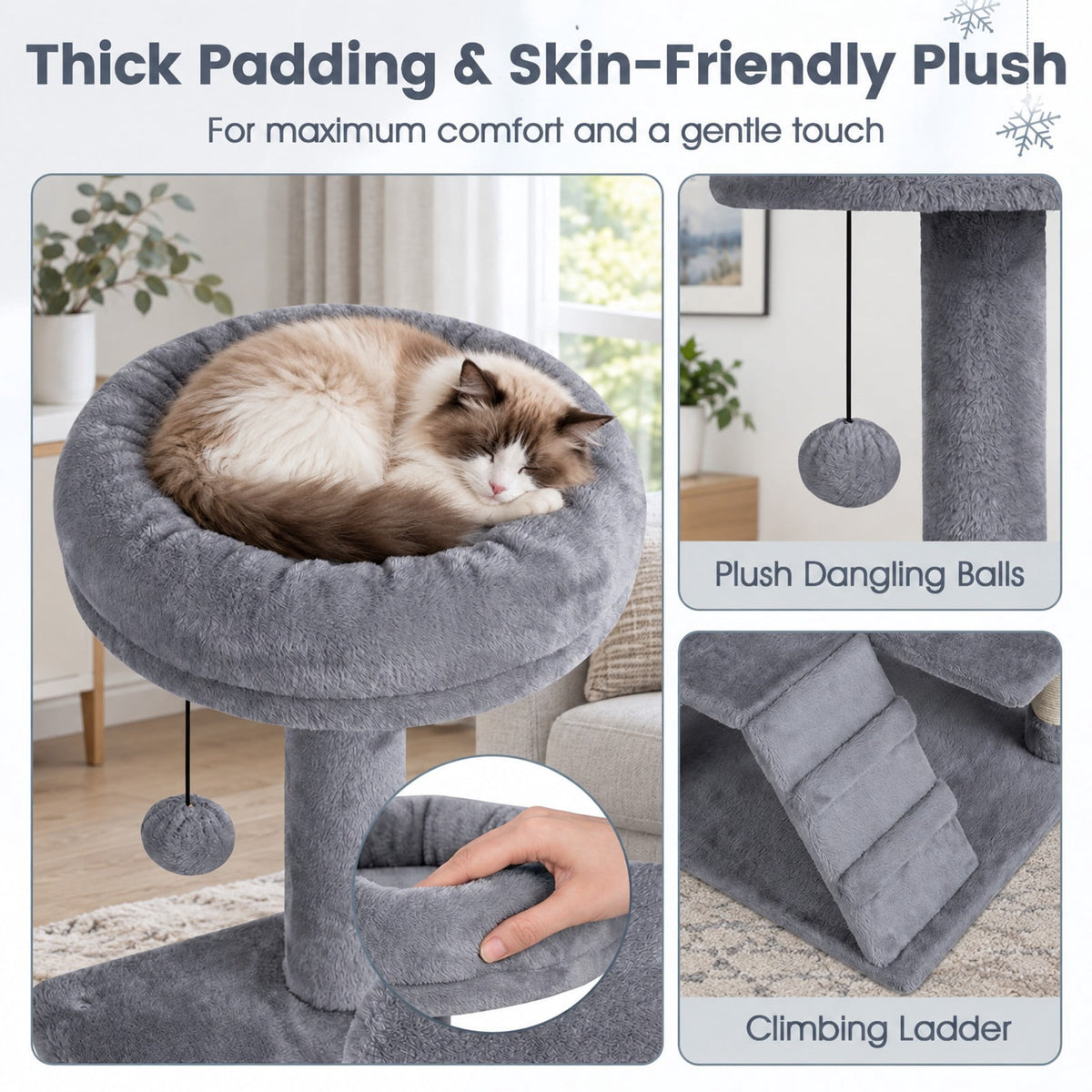 Airfind 52 Inch Tall Cat Tree Tower for Indoor Cats, 22 lbs Capacity, Engineered Wood Sponge Plush Fabric Sisal Frame, Light Gray