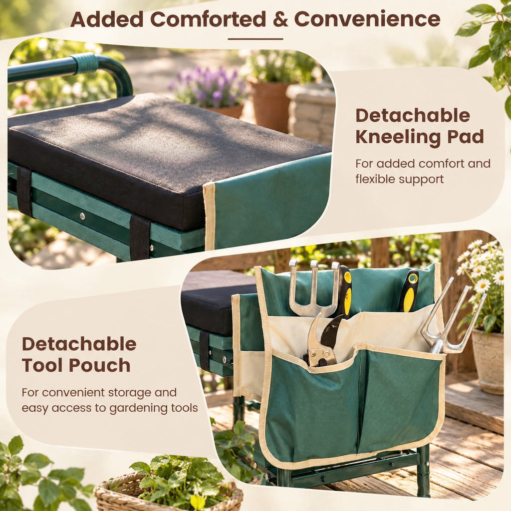Airfind Garden Kneeler and Seat Foldable Gardening Stool with Wide EVA Foam Padding, 350 lbs Capacity, Metal EVA Frame, 21 x 12 x 17 Footprint