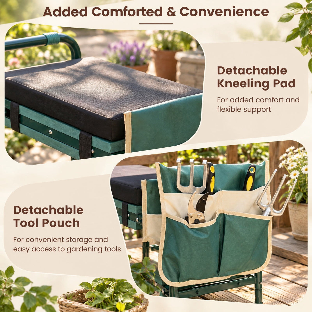Airfind Garden Kneeler and Seat Foldable Gardening Stool with Wide EVA Foam Padding, 350 lbs Capacity, Metal EVA Frame, 21 x 12 x 17 Footprint