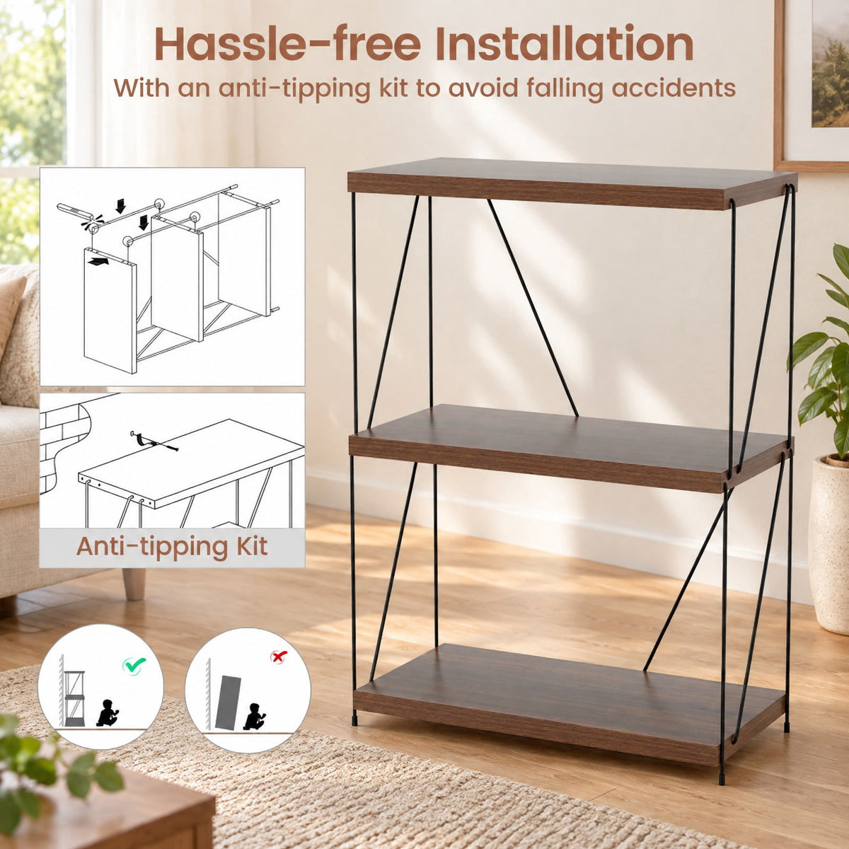 Airfind 2/3/4/5-Tier Multipurpose Display Rack with Metal Frame-34 inches, 45 lbs Capacity, MDF Metal 2-tier: Frame, Walnut