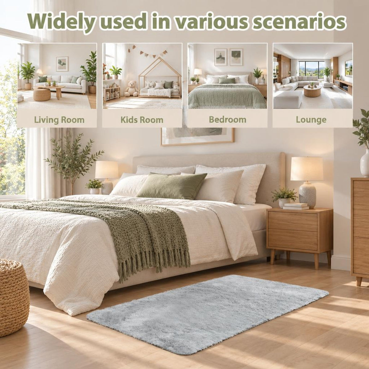 Airfind 4x6 Feet Modern Soft Shag Rug with Non-slip Grip Dots, Polyester Sponge, 4 FT X 6 FT for Convenient Everyday Use, Light Gray