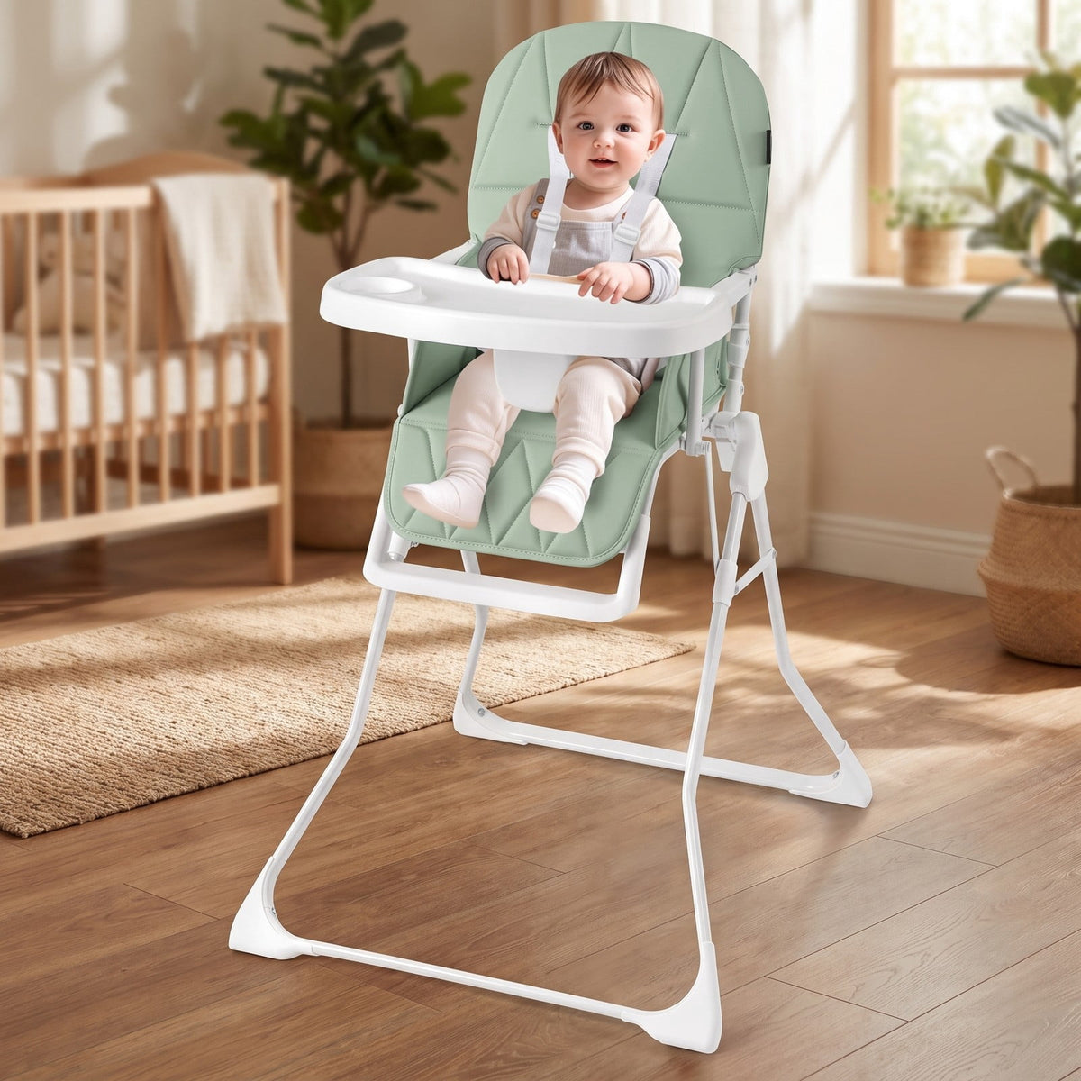 Airfind Easy Clean Compact Highchair with Removable Adjustable Tray and PU Seat Cushion, 33 lbs Capacity, PP Frame, for 6 months-3 years old, Green