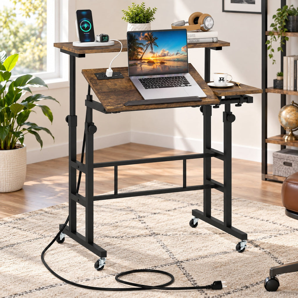Airfind Height Adjustable Mobile Standing Desk with Power Outlets and