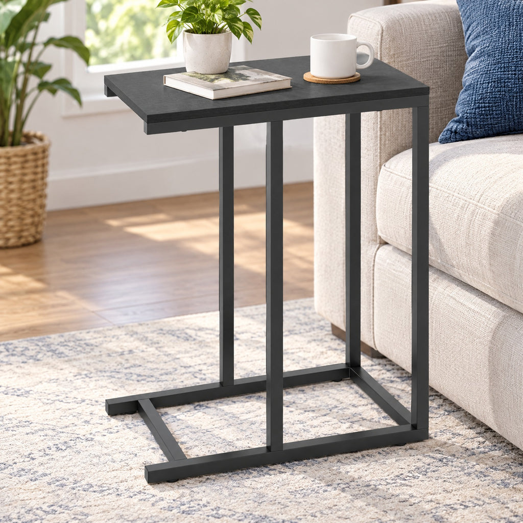 AIRFIND C-Shaped Side Table with Metal Frame and Adjustable Feet, Slim Slide-Under Sofa End Table for Drinks and Small Items, 18 x 10 x 25 in