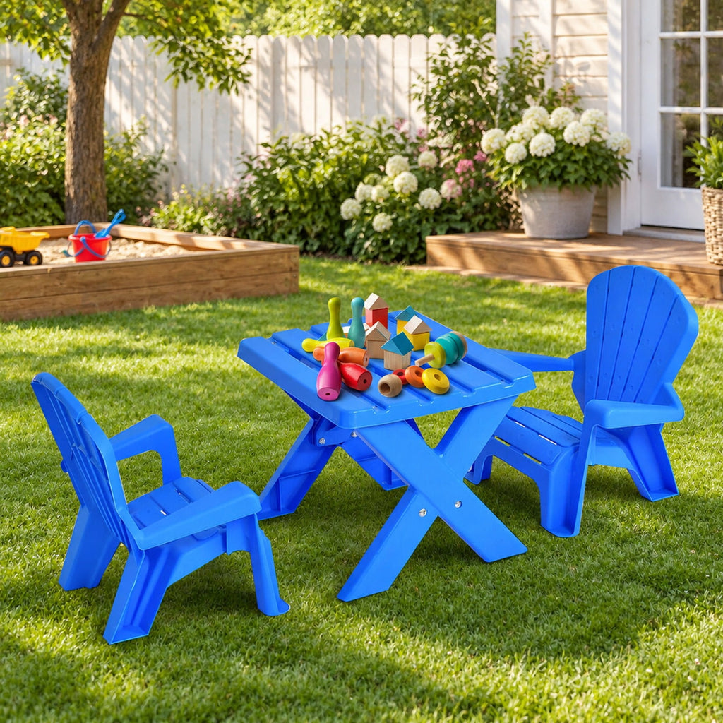 Airfind 3-Piece Plastic Youth Table Chair Set, 22 Lbs Capacity, Pp, Durable Construction Lasts for Years for Convenient Everyday Use, Blue