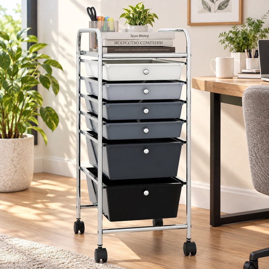Airfind 6 Drawers Rolling Storage Cart Organizer, Steel Frame, 17 x 13.5 x 30 Footprint, Black, Perfect for any room where space is limited