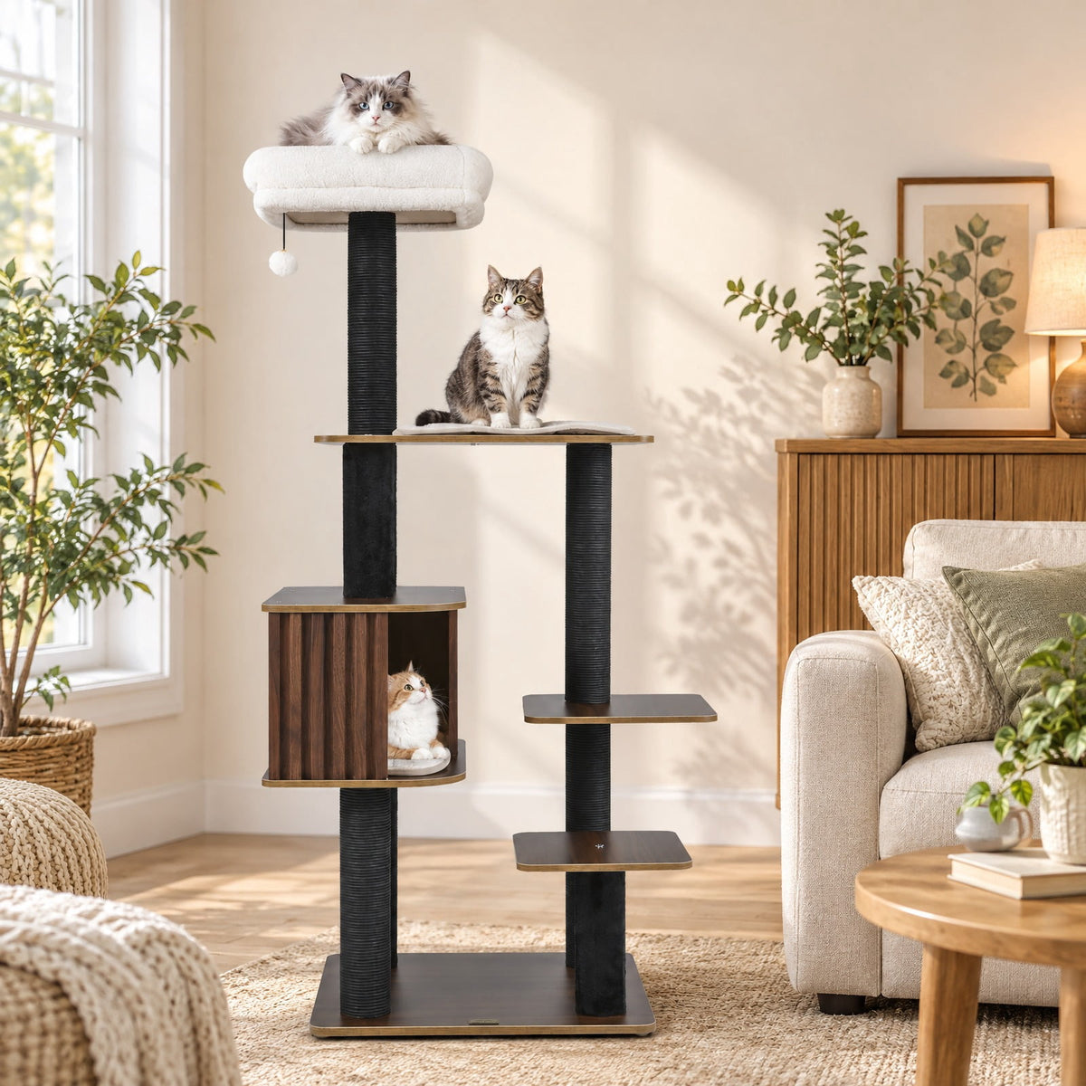 Airfind Multi-level Cat Tree for Indoor Cat 59.5 inch Tall Cat Tower with Cushion Top Perch, 23 Inch x 19 Inch Cat Condo Footprint, Gray