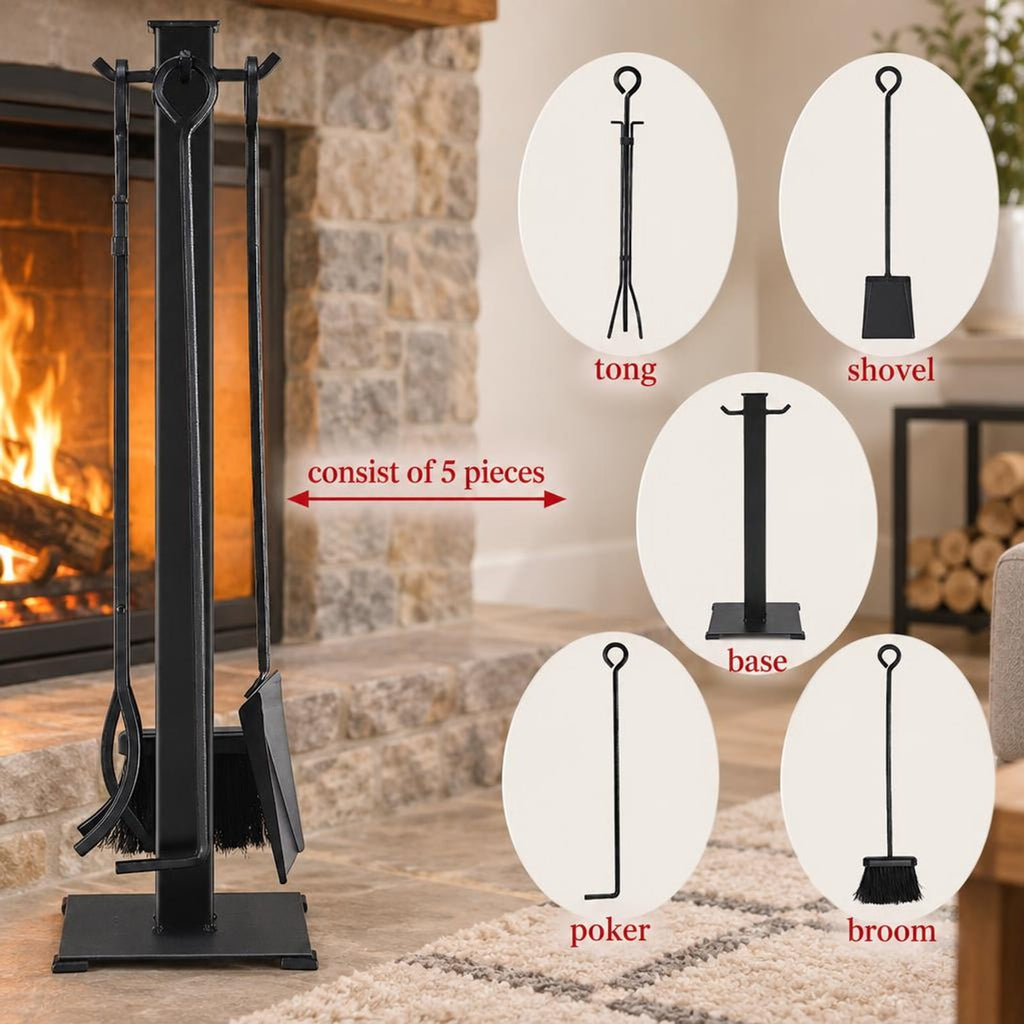 Airfind 5 Pieces Fireplace Iron Fire Place Tool Set, The, Made From Durable Solid Steel for Everyday Use with Practical Configuration, Unspecified
