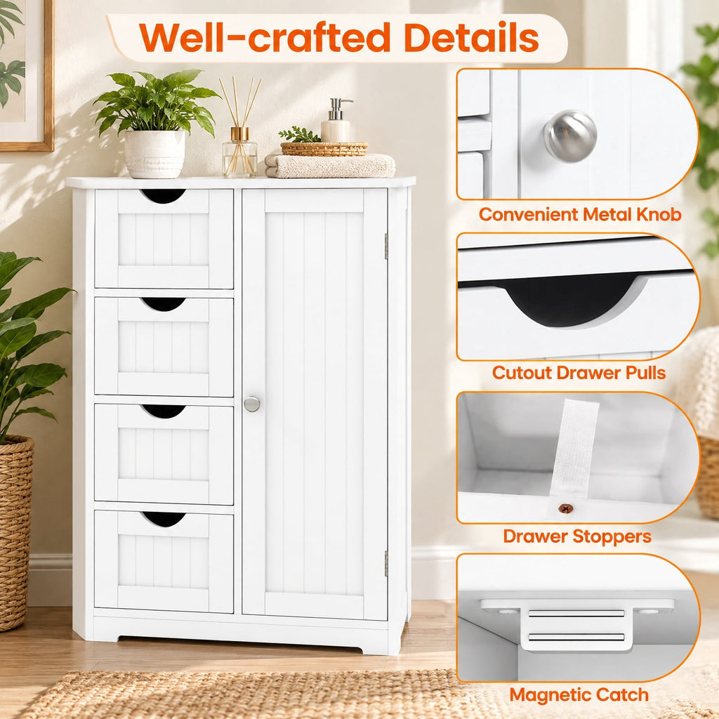 Airfind Standing Indoor Wooden Cabinet with 4 Drawers, 143 lbs Capacity, MDF Engineered Wood Frame, 21.5 Inch x 12 Inch x 32.5 Inch Footprint, White