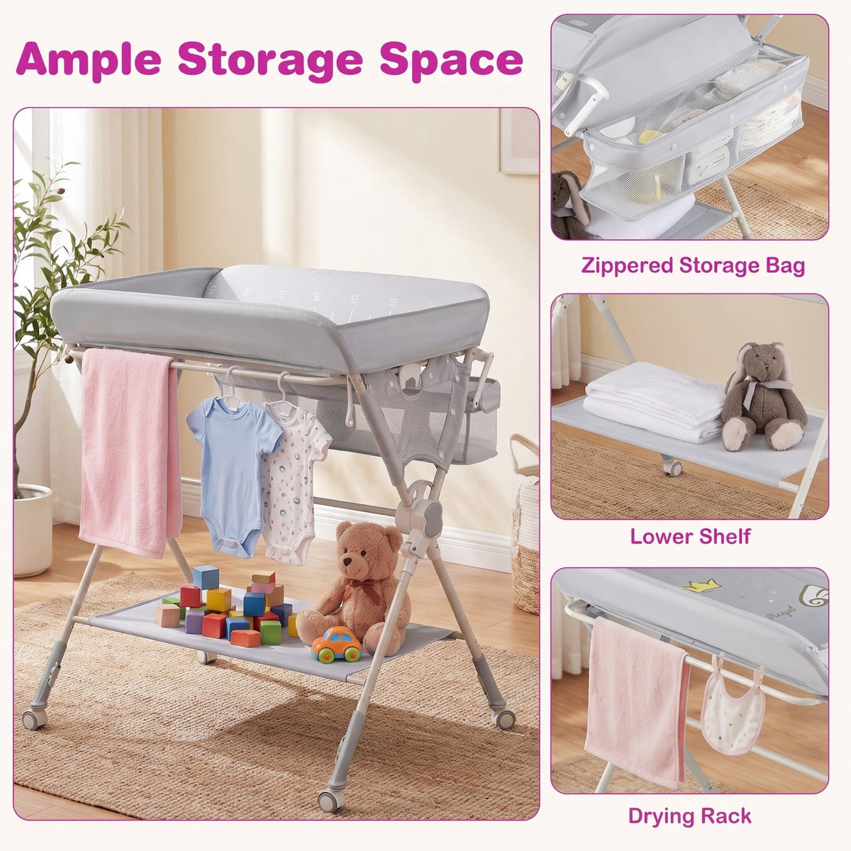 Airfind Youth Changing Table Foldable Diaper Changing Station with Storage Bag and Shelf, 55 lbs for Everyday Use, Unspecified