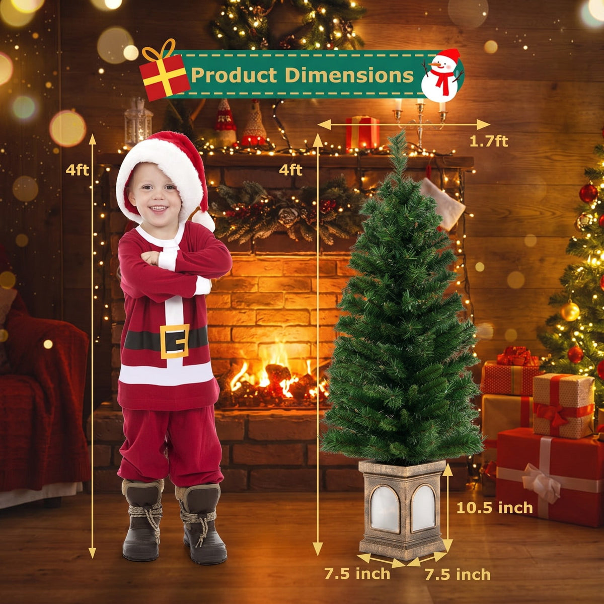 Airfind 4 Feet Pre, PVC Cement Tree Height: 4 ft Tree Width: 1.7 ft Frame, Green+ Gold, Size of the Base 7.5in x 7.5in x 10.5in (L