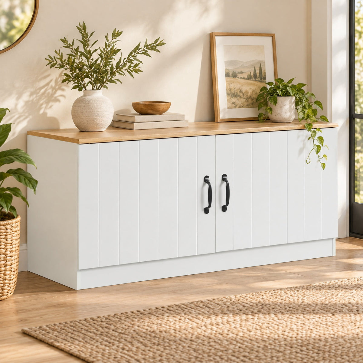 Airfind 2-Door Shoe Bench Shoe Storage Cabinet with Adjustable Shelves, 300 lbs Capacity, Engineered Wood MDF Frame, 40 x 16 x 19 Footprint