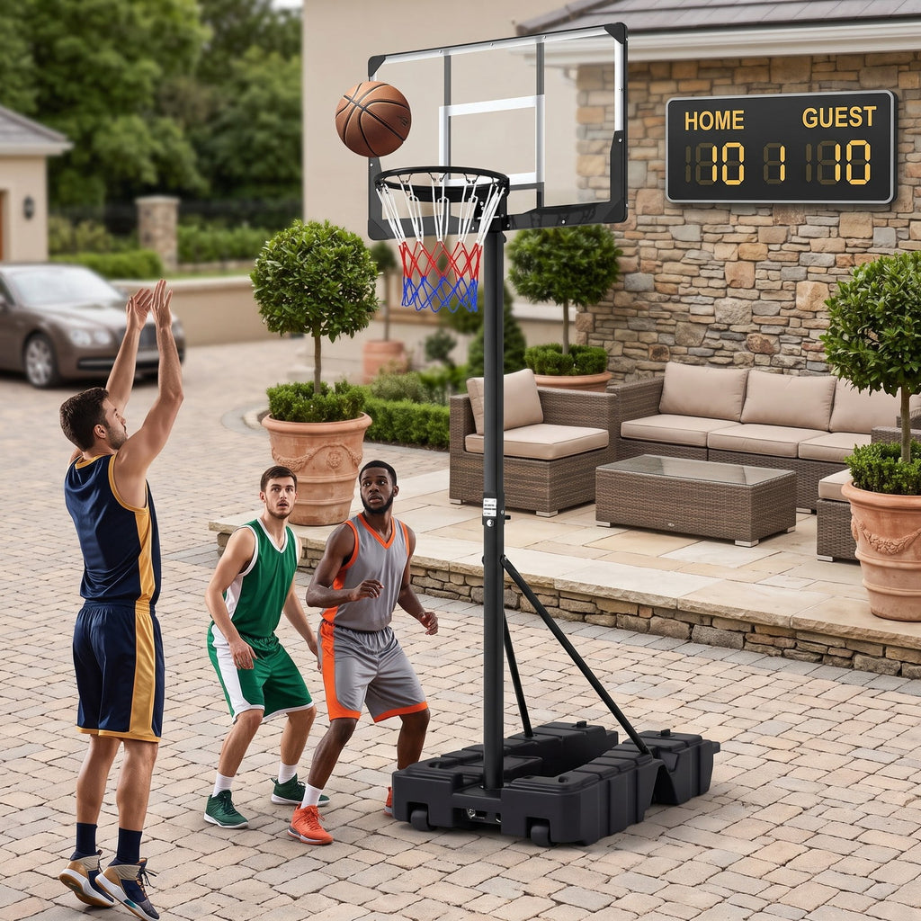 Airfind Foldable Portable Basketball Hoop System, 7.54-10 ft Stepless Height Adjustable with 44 Inch Shatterproof PC Backboard and Fillable Base for Indoor, Black