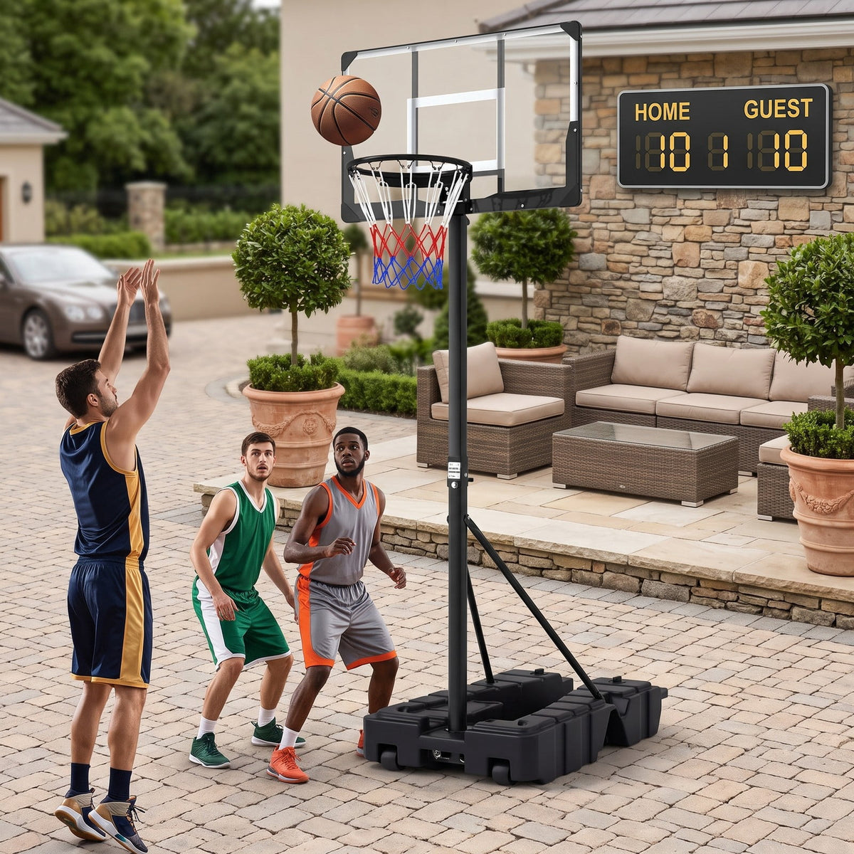 Airfind Foldable Portable Basketball Hoop System, 7.54-10 ft Stepless Height Adjustable with 44 Inch Shatterproof PC Backboard and Fillable Base for Indoor, Black