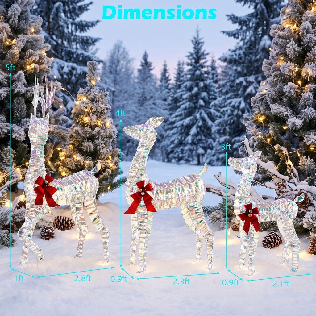 Airfind Christmas Reindeer Family Set of 3 Featuring 230 Cold White LED Lights, Metal Frames and Ground Stakes for Lawn and Garden, White