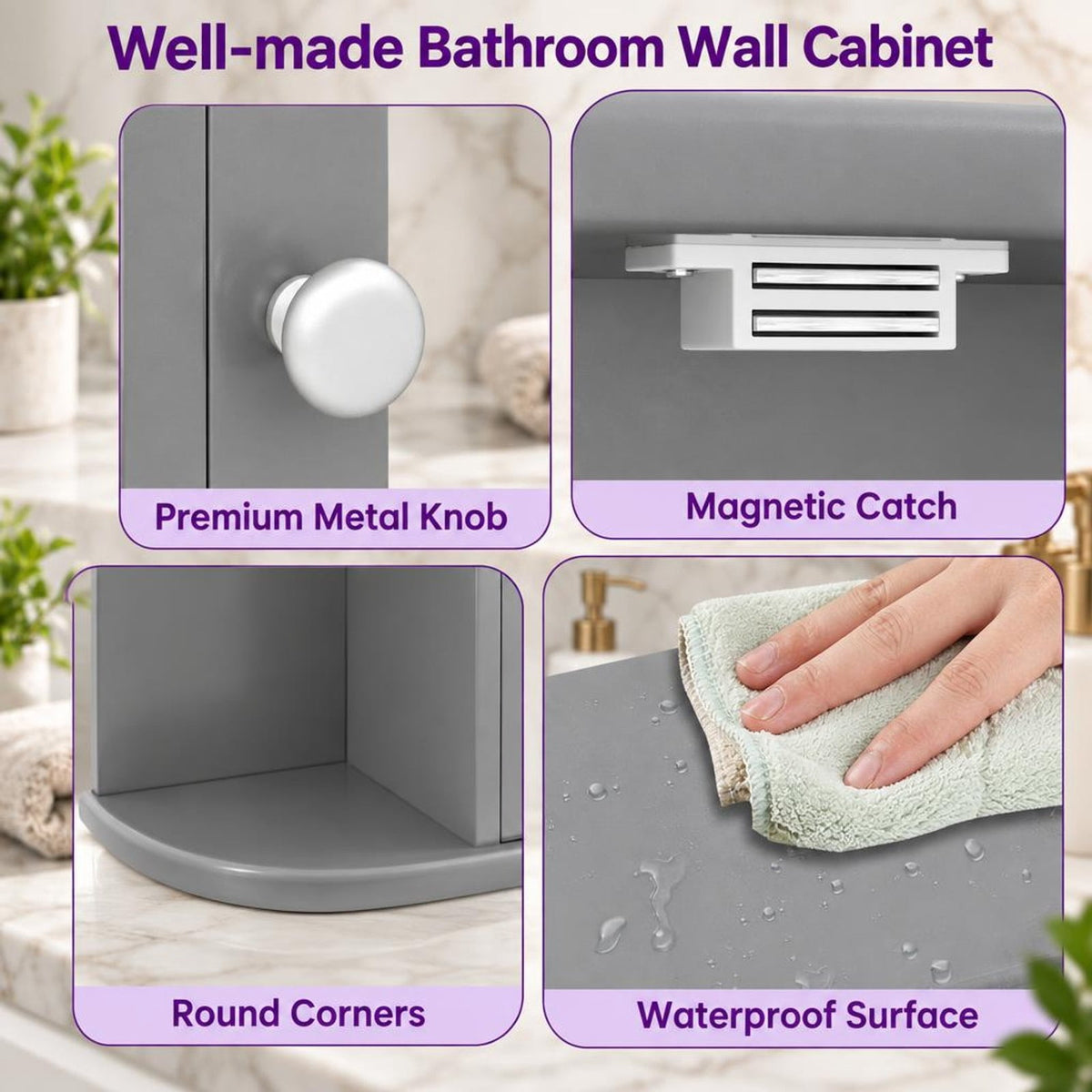 Airfind Multipurpose Mount Wall Surface Bathroom Storage Cabinet with Mirror, 44 lbs Capacity, MDF Frame, Gray