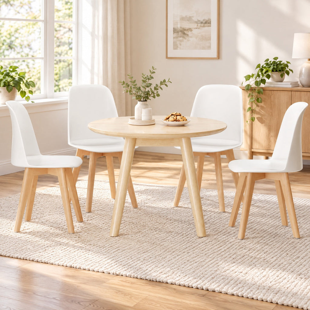 Airfind Modern Dining Chair Set of 2 with Solid Beech Wood Legs and Tilt Backrest, 330 lbs Capacity, PP Beech Wood Frame, White