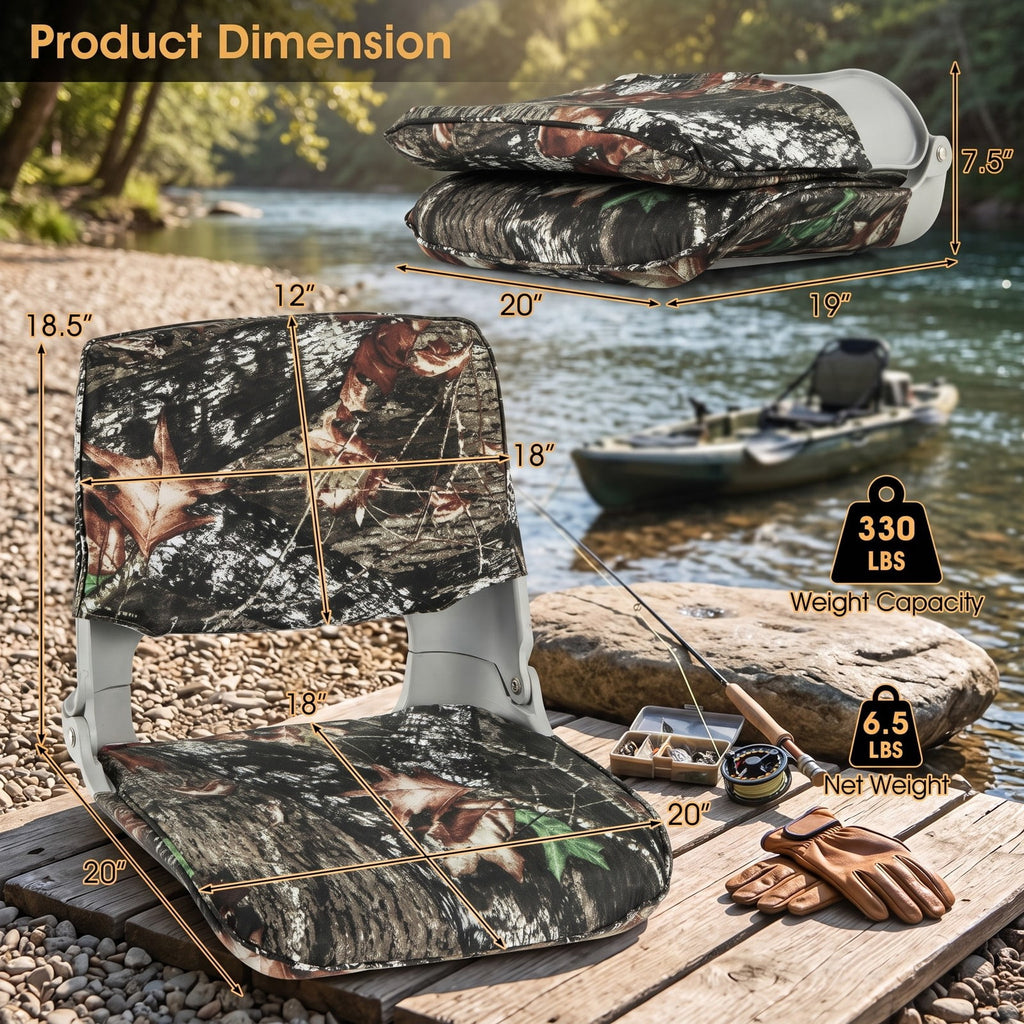 Airfind Low Back Folding Padded Boat Seat with Oxford Fabric Cover and 4 Bolts for Fishing and Sightseeing Boats, Camouflage