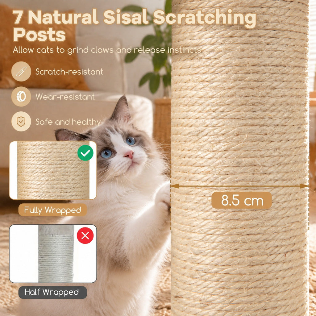 Airfind 60 Inches Tall Cat Tree with 2-Story Condo and Sisal Scratching Posts, 27.5 Inch x 15.5 Inch x 60 Inch Condo Footprint, Natural