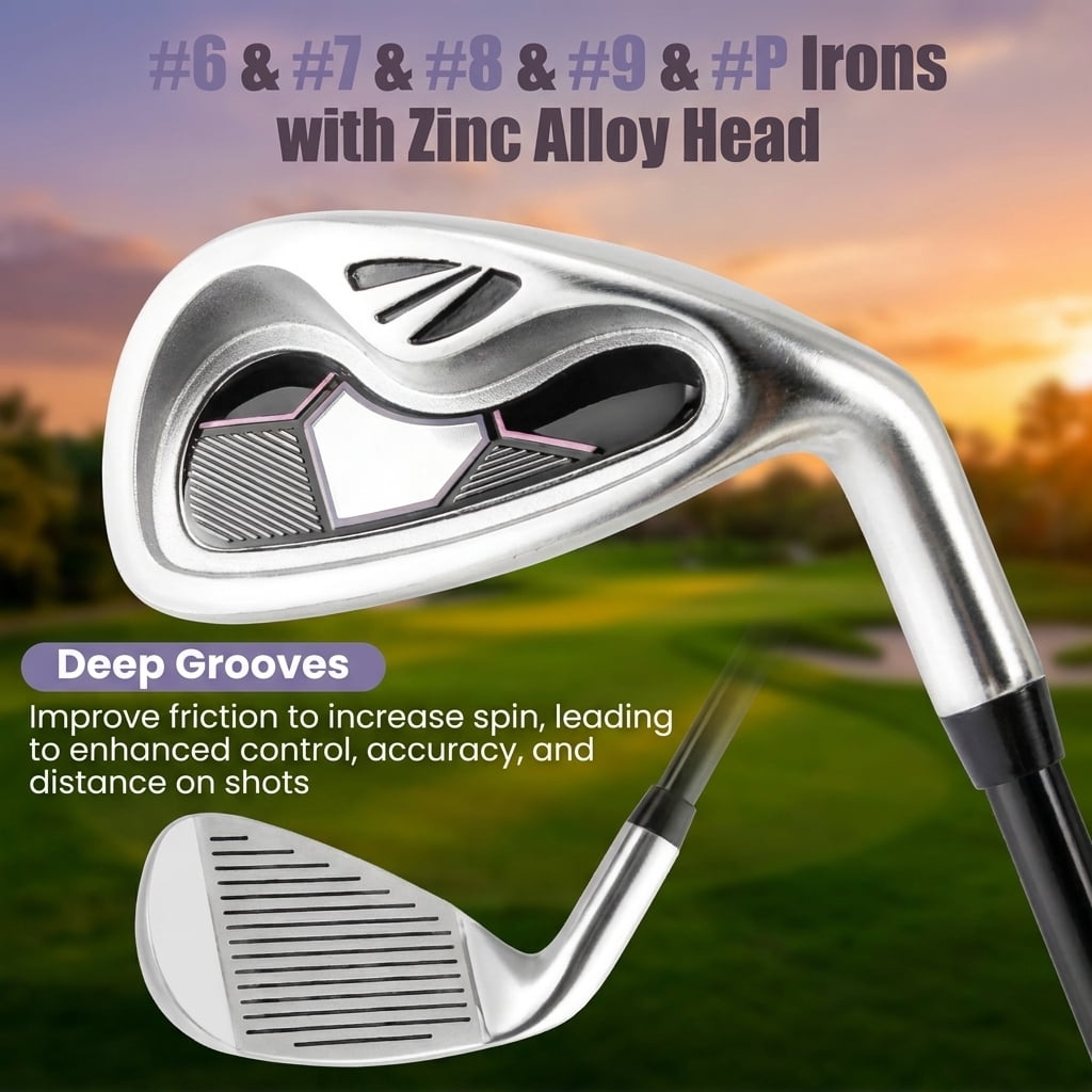 Airfind 10-Piece Ladies Complete Golf Club Set with 460CC Driver, Hybrid, Irons and Putter, Purple