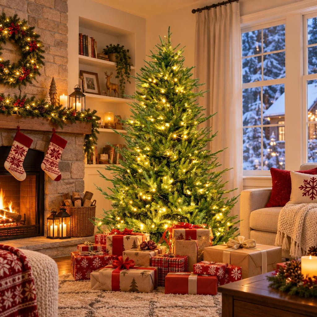 Airfind Pre-lit Christmas Tree with 280 Warm White LED Lights and 8 Lighting Modes-6ft, White, the 3-section design easy to install and store