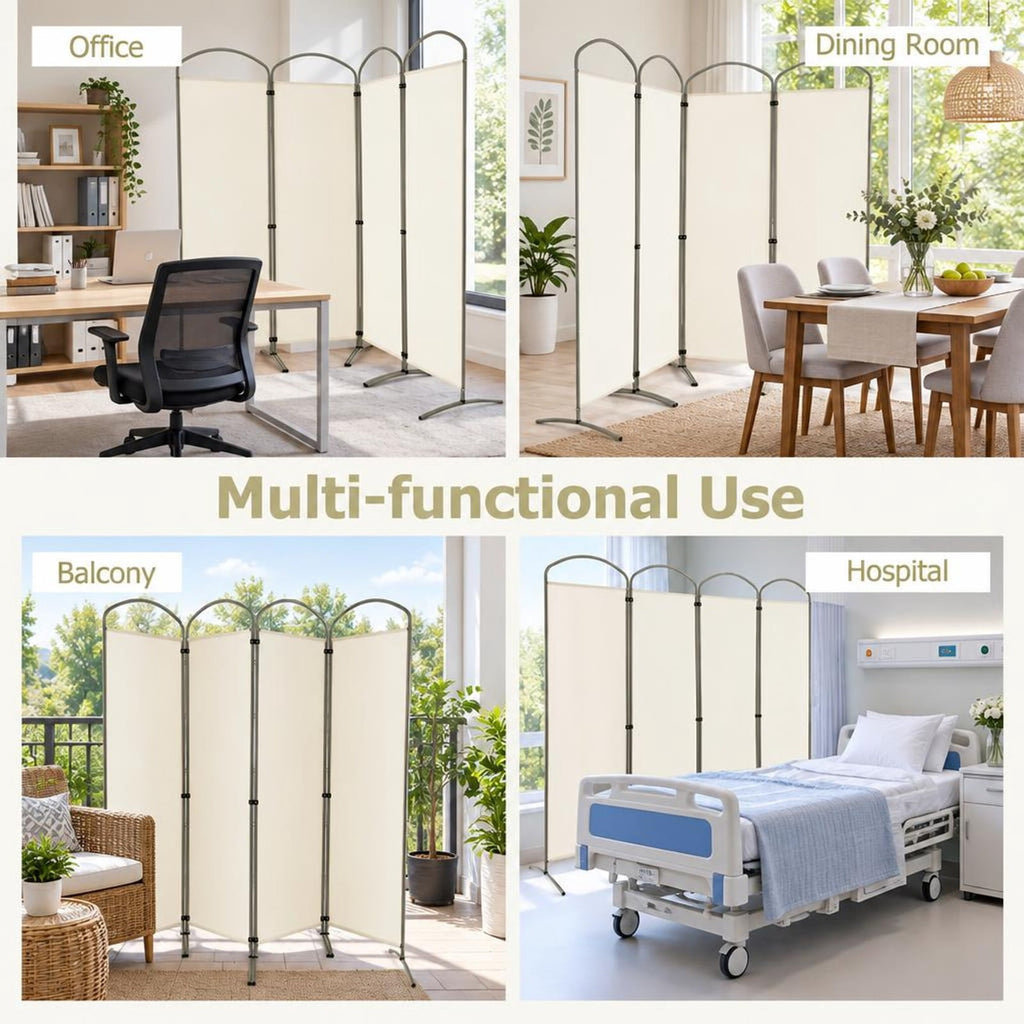 Airfind 6.2Ft Folding 4-Panel Room Divider for Home Office Living Room, Polyester Metal Frame, 87 x 20 x 74 Footprint, White