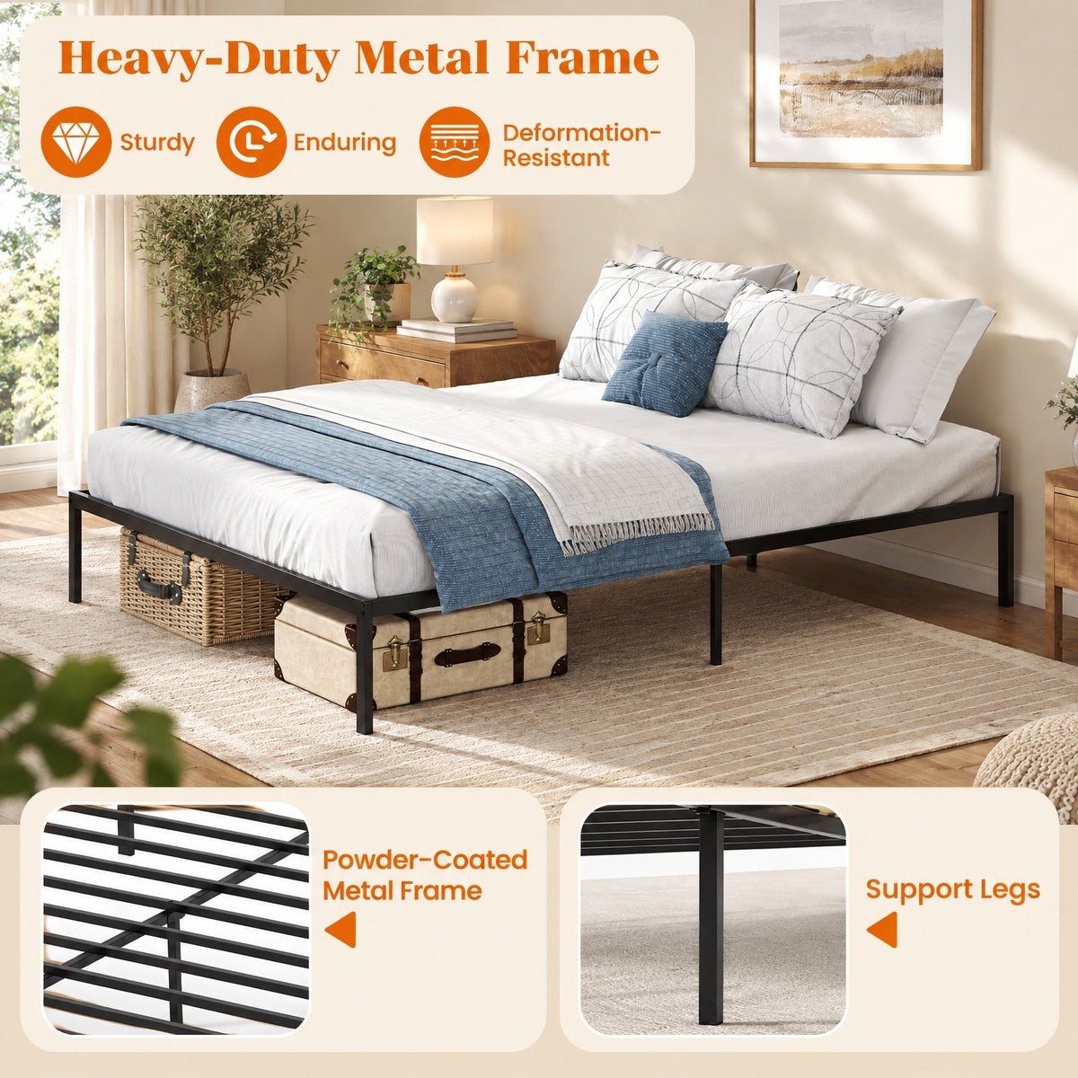 Airfind Full/Queen/King Size Metal Bed Frame Heavy Duty Support Slats Mattress Foundation, 660 lbs Capacity, Metal Full Frame, Black