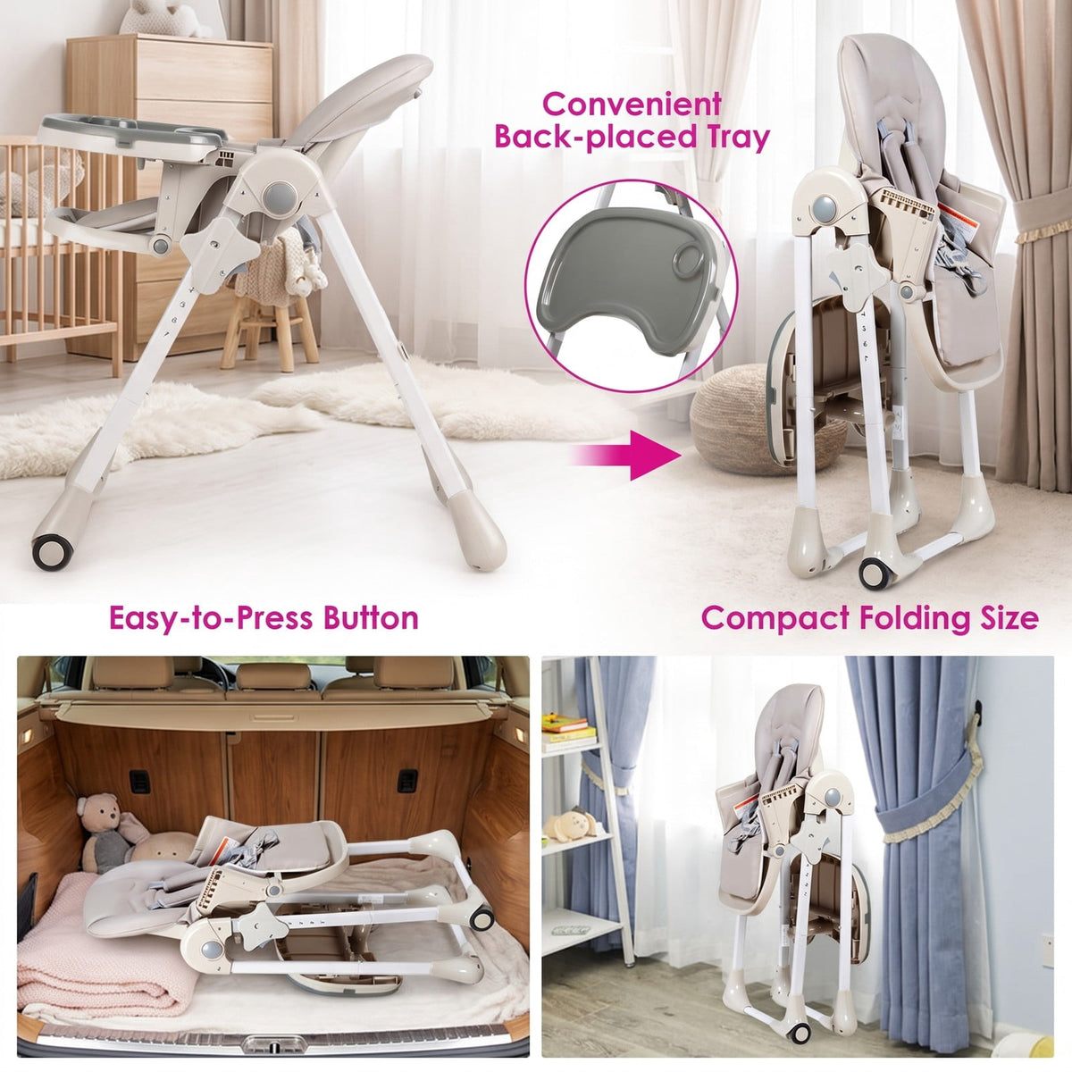 Airfind 3-in-1 Convertible Baby High Chair for Toddlers, 33 lbs Capacity, Metal PP PU, for 6-36